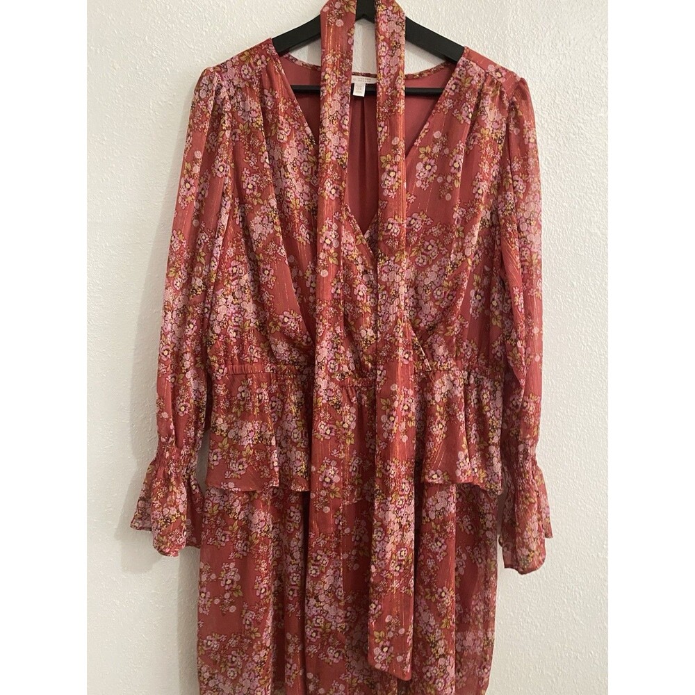 Laura Conrad Peasant Prairie Dress 14W Boho Festival Flutter Sheer Sleeve J32